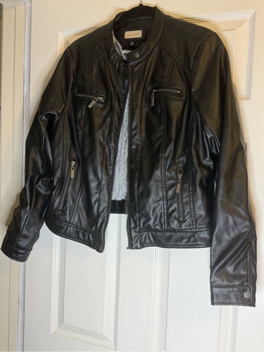 Jou Jou Black Faux Leather Moto Jacket with Zip Details